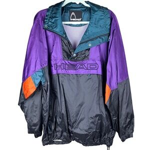 Vintage Head‎ Mens L Colorblock 1/4 Zip Windbreaker Jacket Purple Black 90s